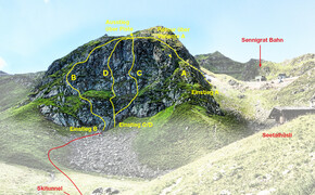 Eine grafische Darstellung der Wegmöglichkeiten des Klettersteigs Kälbersee
