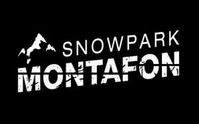 Ein schwarzer Hintergrund mit weißer Schrift Snowpark Montafon