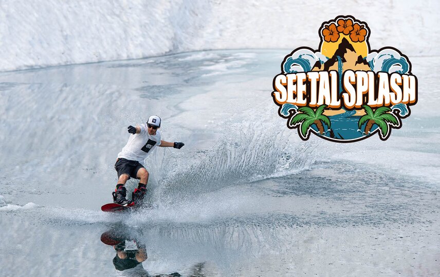 Ein Snowboarder fährt mit dem Snowboard über den Kälbersee in der Silvretta Montafon | © Seetal Splash - Silvretta Montafon