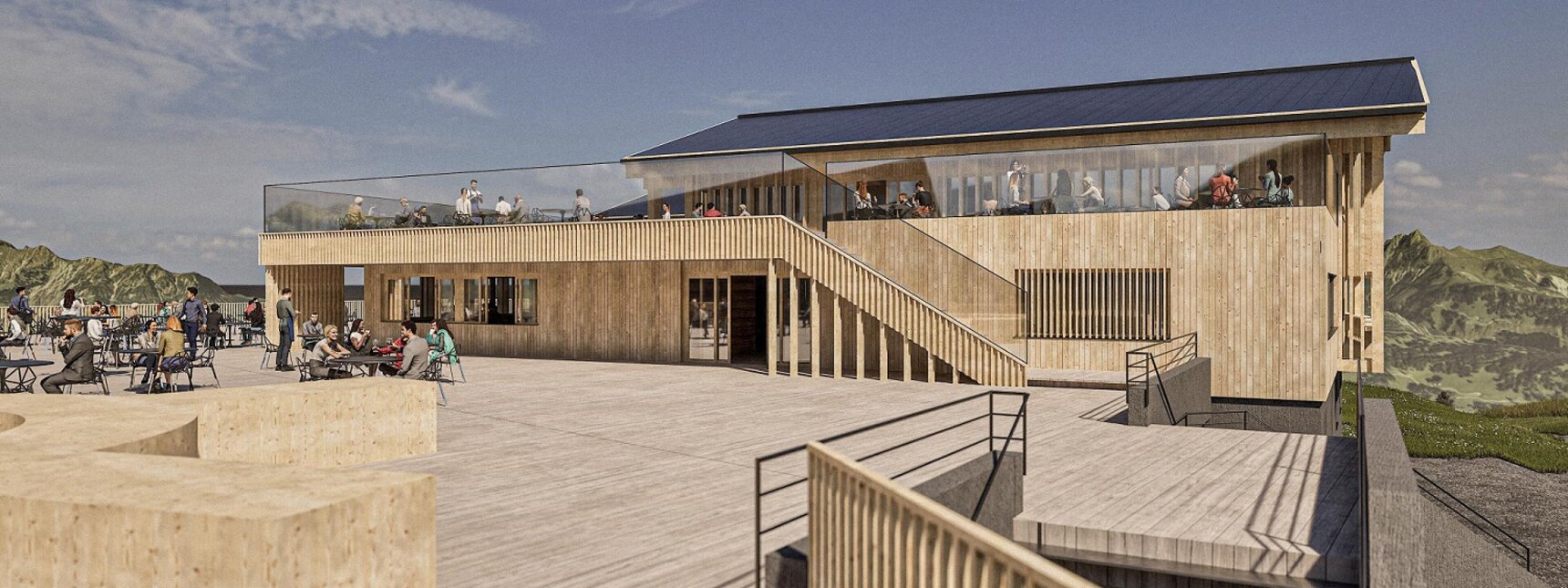 Ein Rendering von dem neuen Kapellrestaurant in der Silvretta Montafon | © Silvretta Montafon - Alpstein Architekten