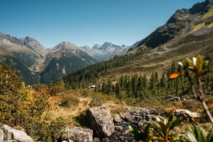 Die Aussicht auf die Alpgues aus der Ferne beim Wandern in der Silvretta Montafon. | © Silvretta Montafon - Vanessa Strauch